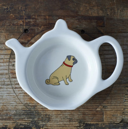 Tea bag dish with a Pug on it.