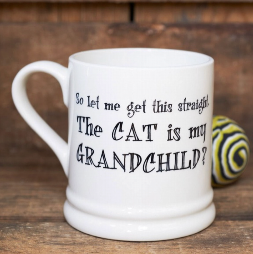 Porcelin mug with 'the cat is my grandchild'