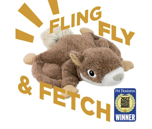 Fling, flying Squirrel fetch dog toy