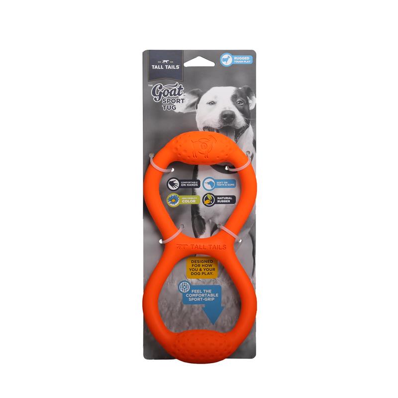 Orange natural rubber tough dog tug toy NZ