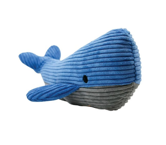 Whale dog toy blue and grey plush