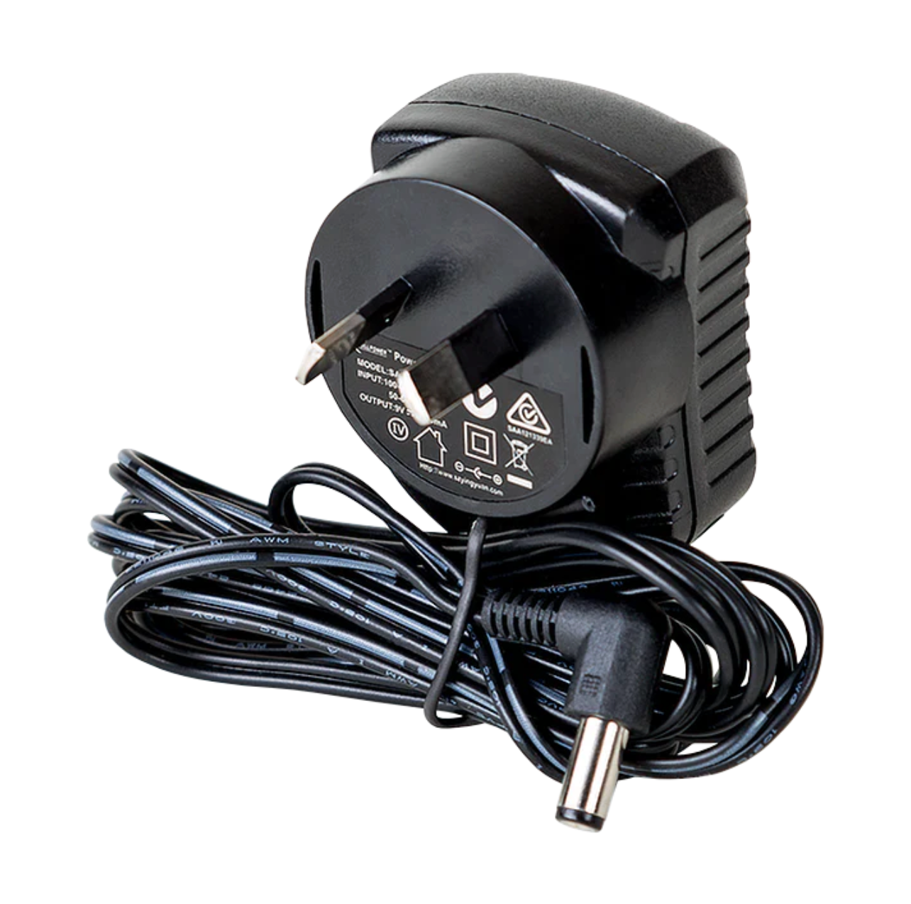Black power adapter with cord on a white background New Zealand