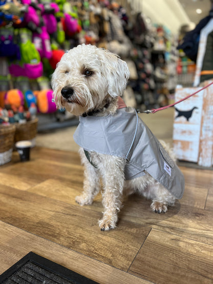 Waterproof dog raincoat reversible pink and grey NZ