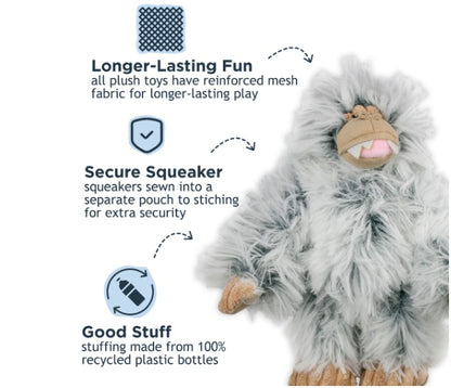 The Yeti is a long lasting dog toy with secure squeaker and the stufing is made from 100% recycled bottles.